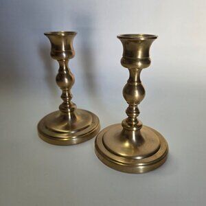 Vintage Solid Brass Candlestick Holders, Made in India, Set of 2
